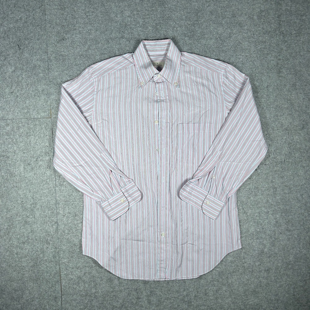 Ermenegildo Zegna Shirt Mens 15.5 White Pink Striped Button Down Luxury Designer